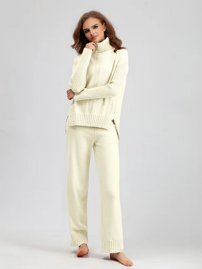 Victoria - Stylish High-neck Pullover Knit Sweater with Loose Pants Set