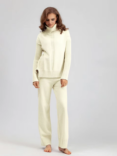 Victoria - Stylish High-neck Pullover Knit Sweater with Loose Pants Set