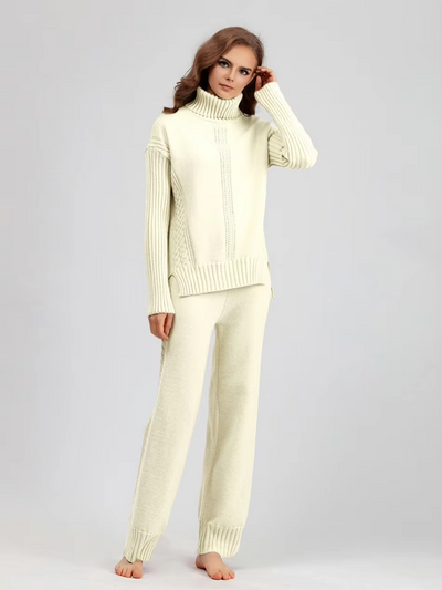 Victoria - Stylish High-neck Pullover Knit Sweater with Loose Pants Set