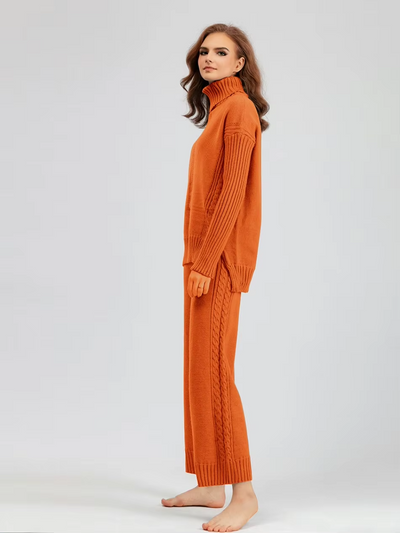 Victoria - Stylish High-neck Pullover Knit Sweater with Loose Pants Set