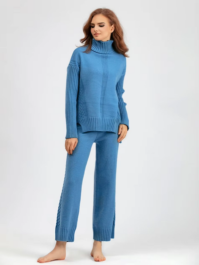 Victoria - Stylish High-neck Pullover Knit Sweater with Loose Pants Set