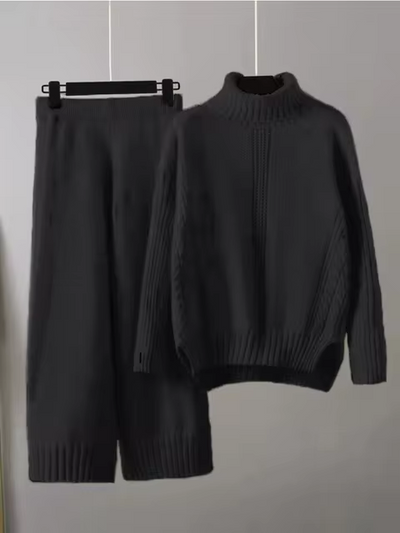 Victoria - Stylish High-neck Pullover Knit Sweater with Loose Pants Set