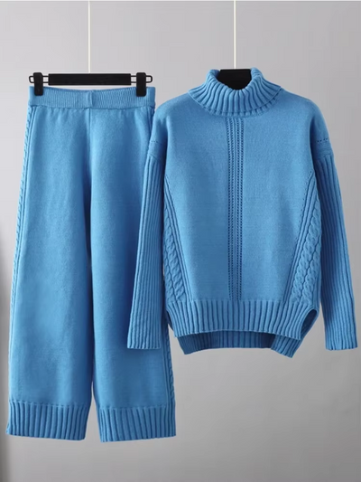 Victoria - Stylish High-neck Pullover Knit Sweater with Loose Pants Set