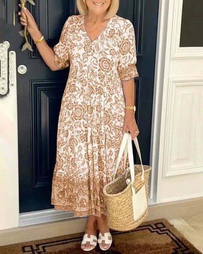 Tyra - Elegant V-Neck Boho Floral Long Dress