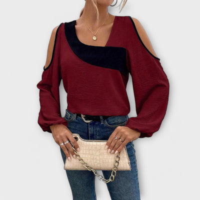 Scarlett – Color Block Blouse, Square Neckline