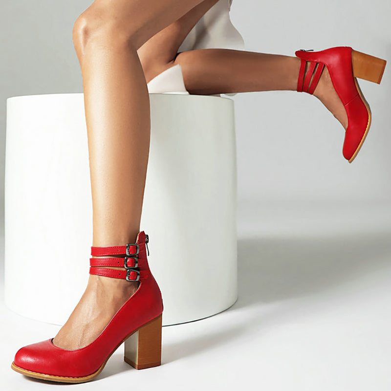 Caa™ - Elegant smooth sandals with ankle straps and thick heels for a sophisticated look