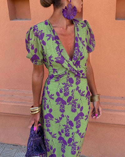 Maggie - Women's Pleated Floral Print Boho Dress