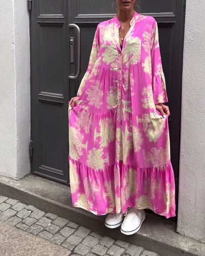 Taniyah - Casual Flared Sleeve Long Printed Dress