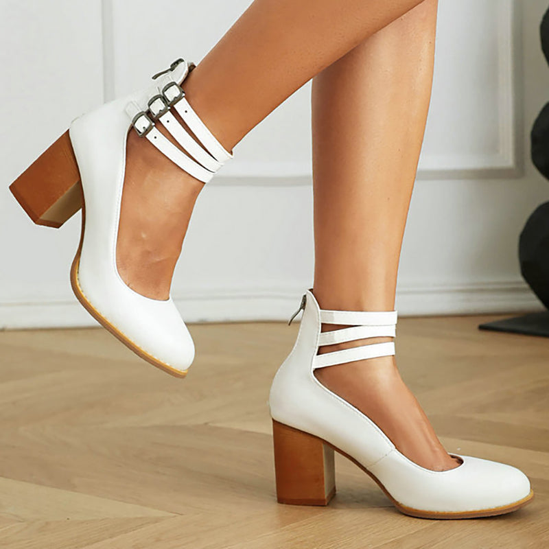 Caa™ - Elegant smooth sandals with ankle straps and thick heels for a sophisticated look