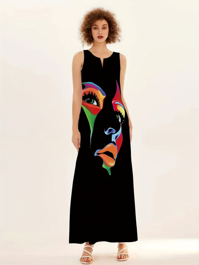 Julianne - Chic Mask Print Maxi Dress