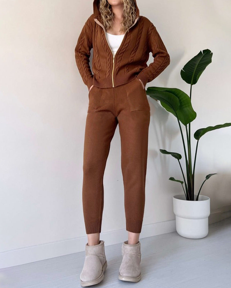 Ania - Casual twist jacquard two-piece set