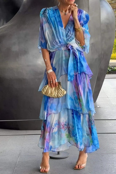 Naica - Spring Floral Tiered Chiffon Dress