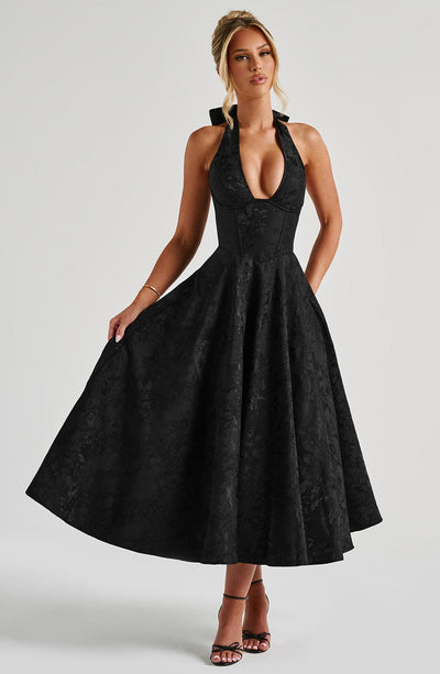 Patricia - Jacquard Lace-Up Waist Maxi