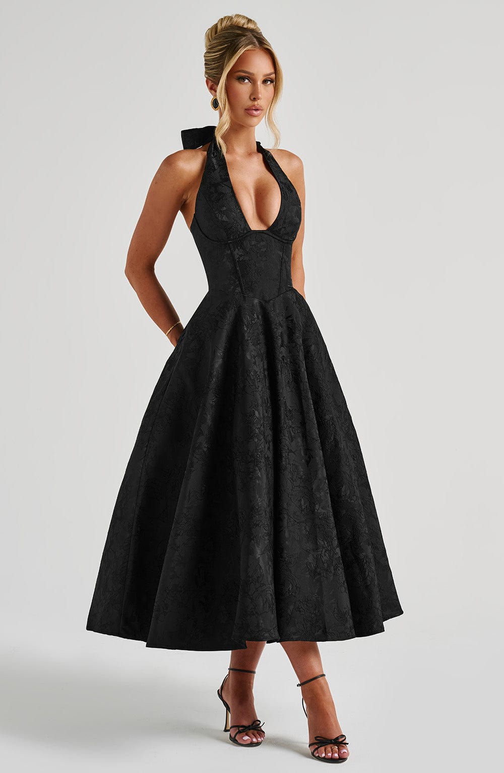 Patricia - Jacquard Lace-Up Waist Maxi