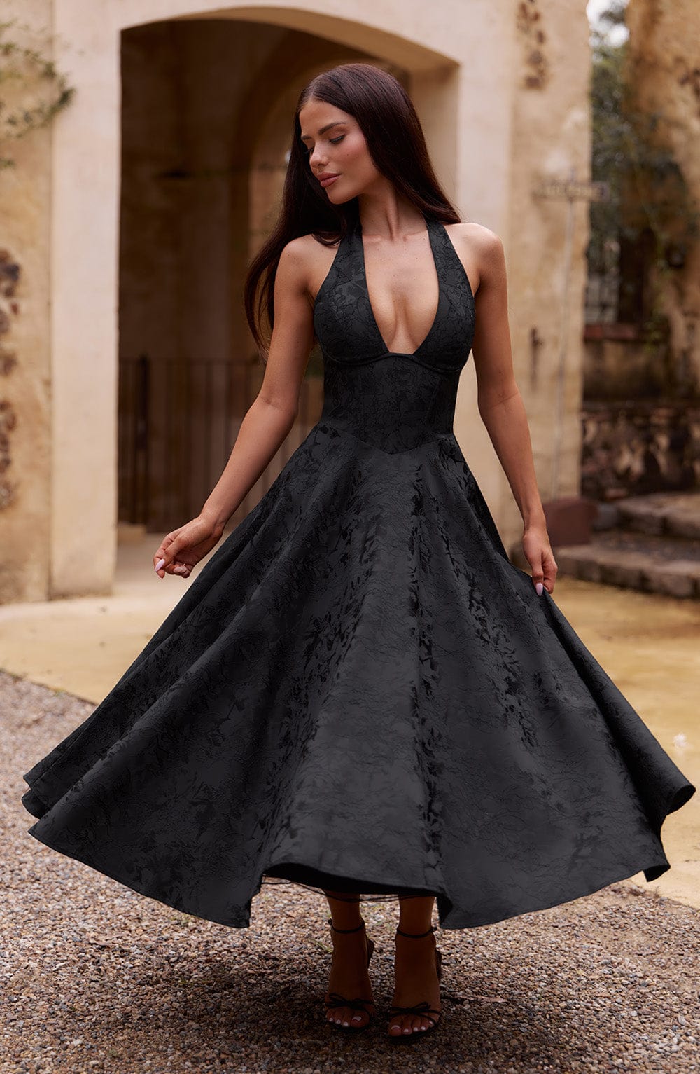Patricia - Jacquard Lace-Up Waist Maxi