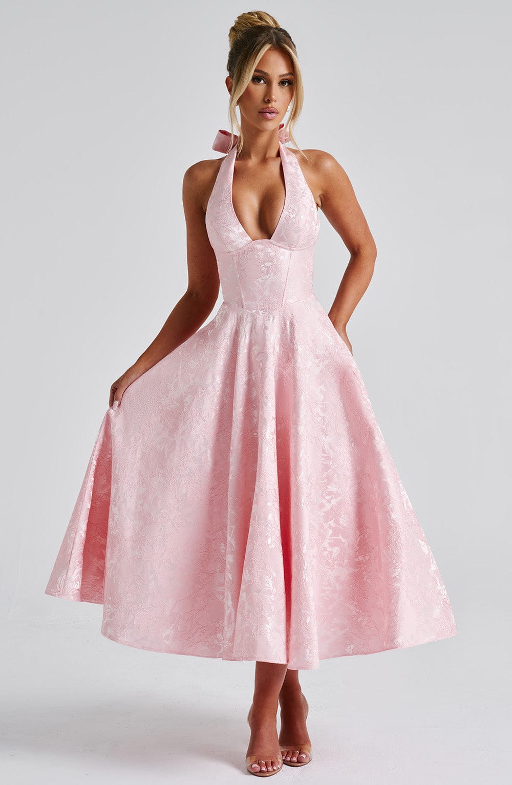 Patricia - Jacquard Lace-Up Waist Maxi