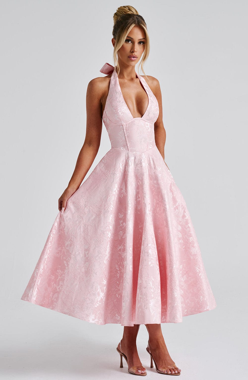 Patricia - Jacquard Lace-Up Waist Maxi