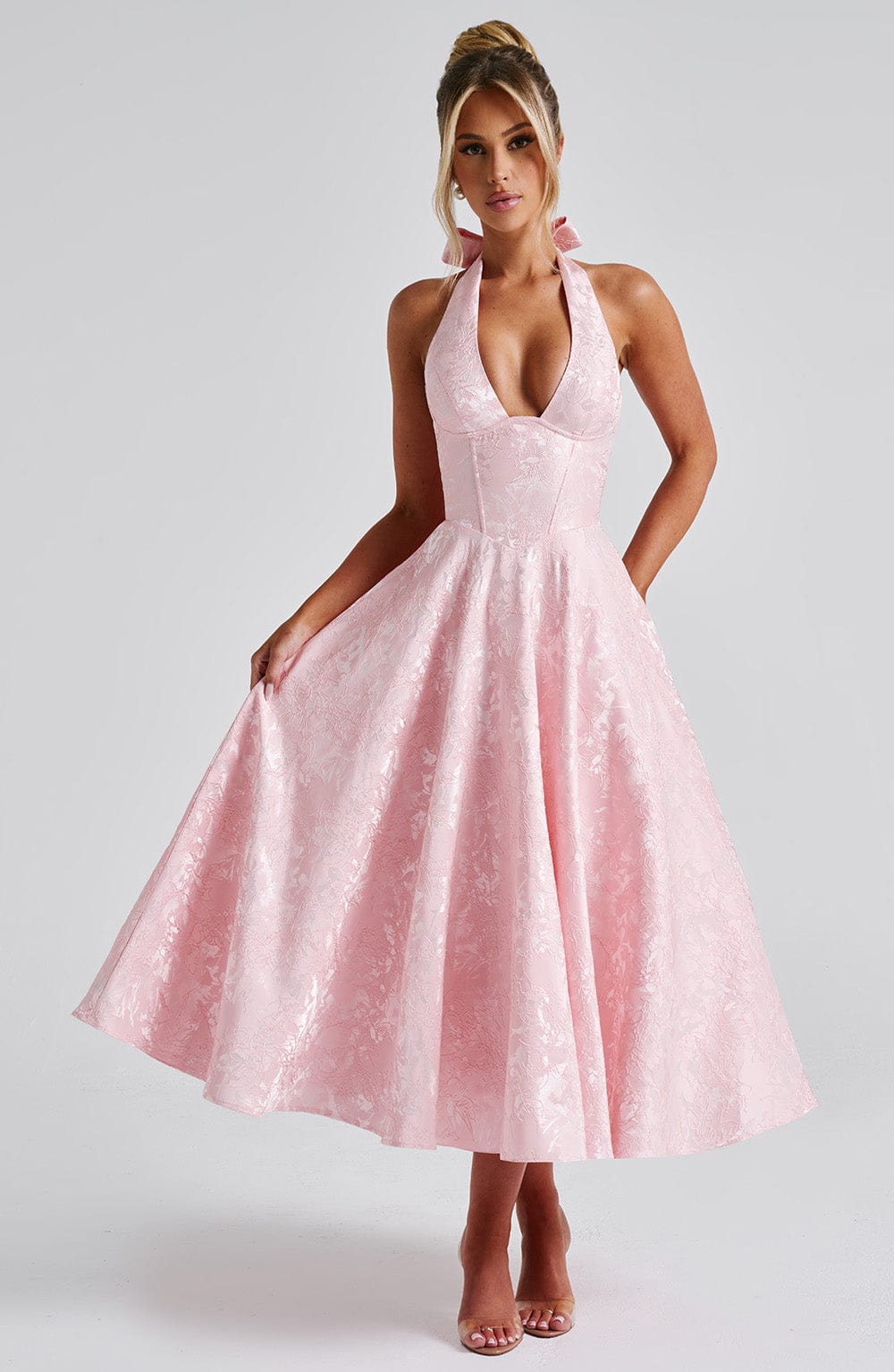Patricia - Jacquard Lace-Up Waist Maxi