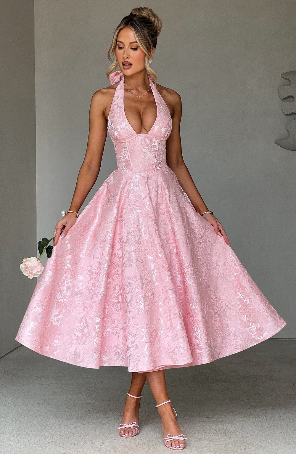 Patricia - Jacquard Lace-Up Waist Maxi