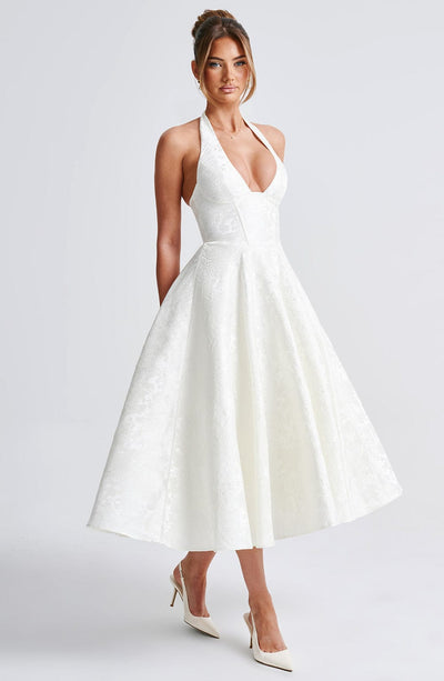 Patricia - Jacquard Lace-Up Waist Maxi