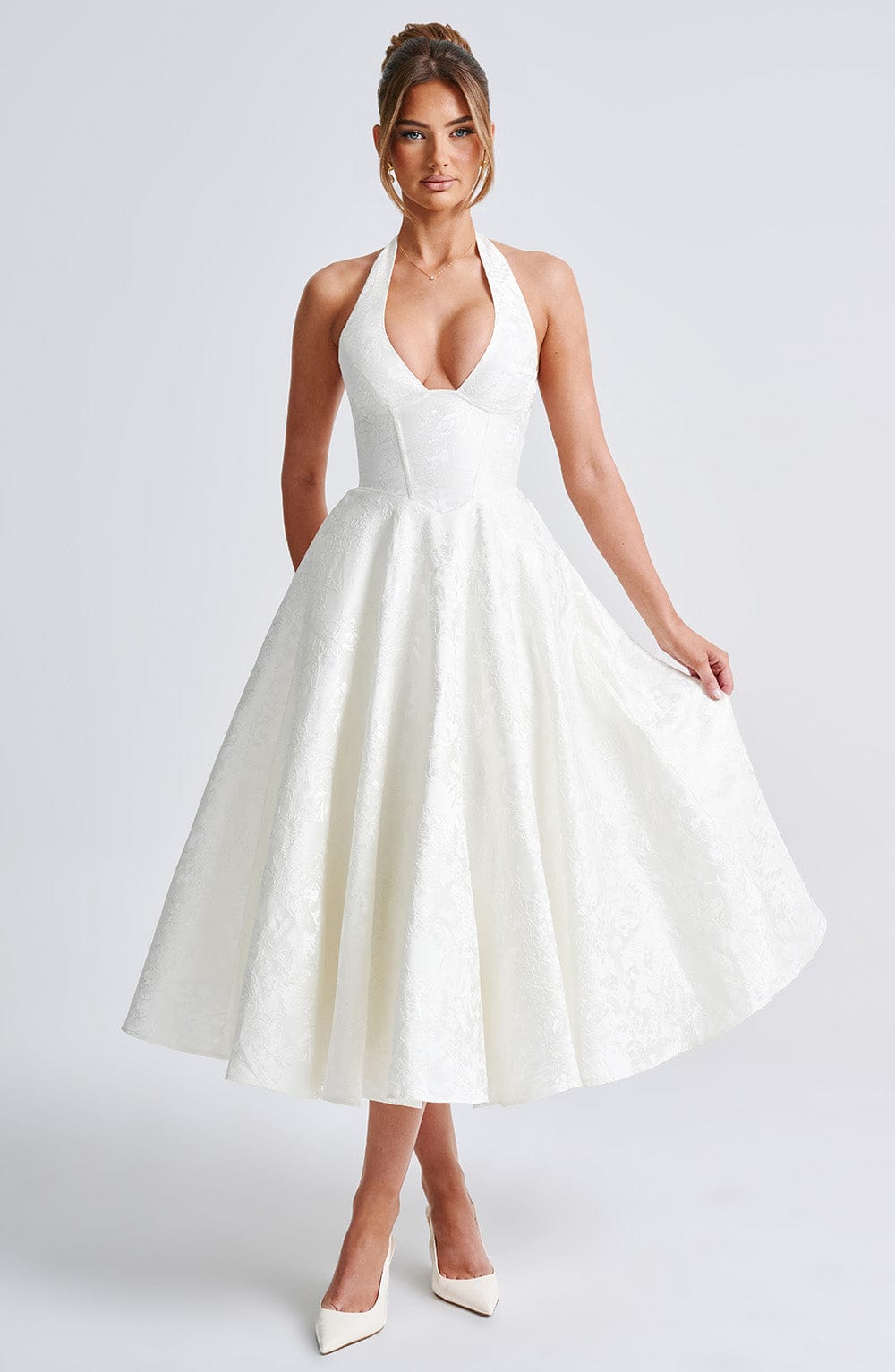 Patricia - Jacquard Lace-Up Waist Maxi