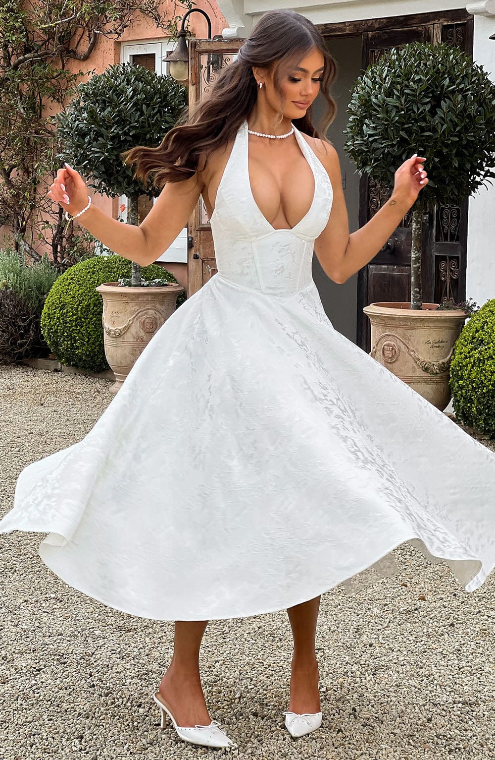 Patricia - Jacquard Lace-Up Waist Maxi