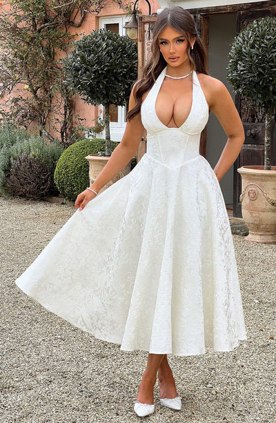 Patricia - Jacquard Lace-Up Waist Maxi