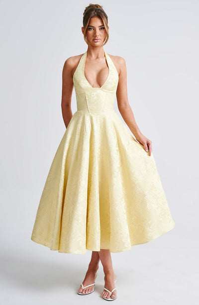 Patricia - Jacquard Lace-Up Waist Maxi