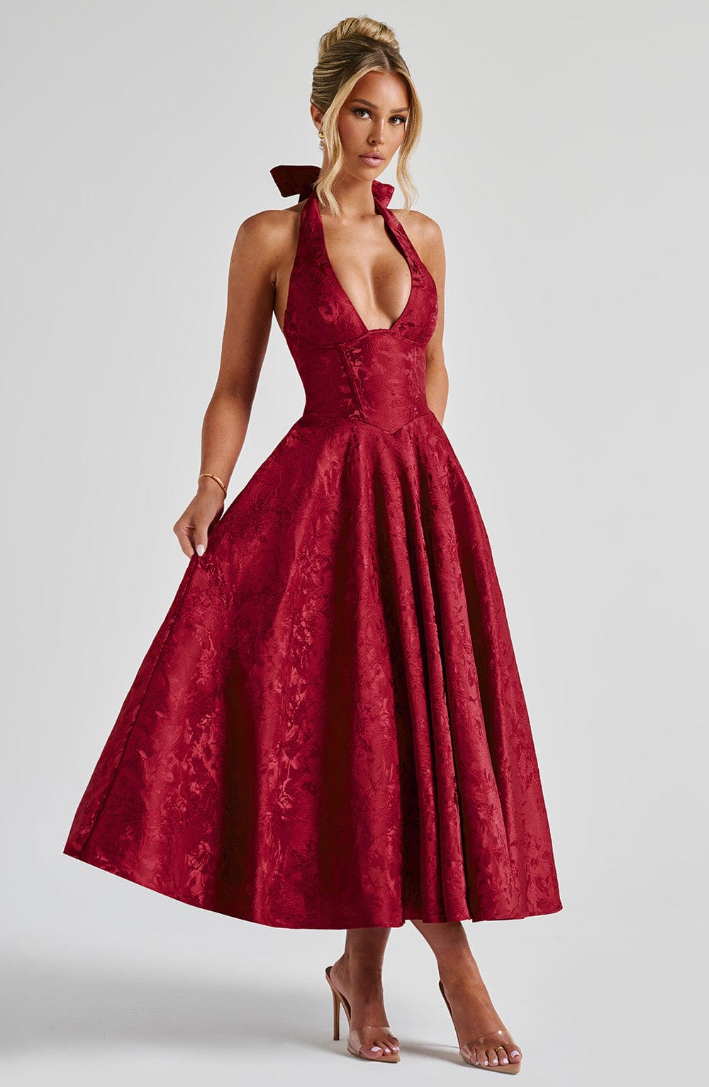 Patricia - Jacquard Lace-Up Waist Maxi