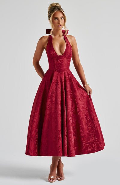 Patricia - Jacquard Lace-Up Waist Maxi
