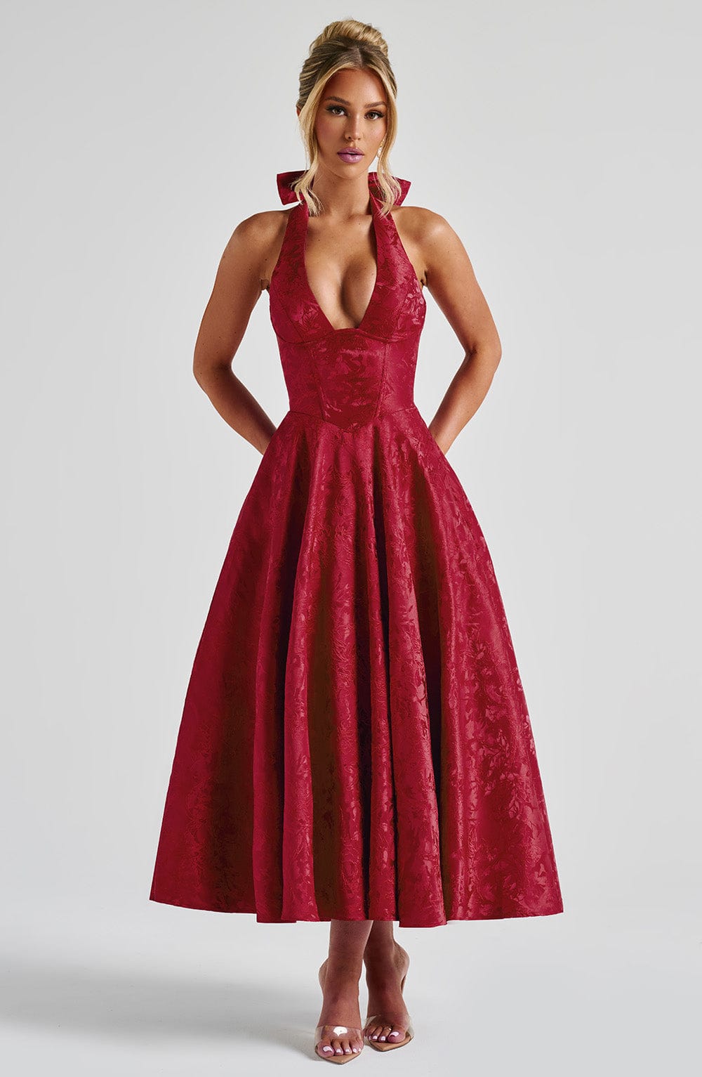 Patricia - Jacquard Lace-Up Waist Maxi