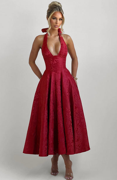 Patricia - Jacquard Lace-Up Waist Maxi