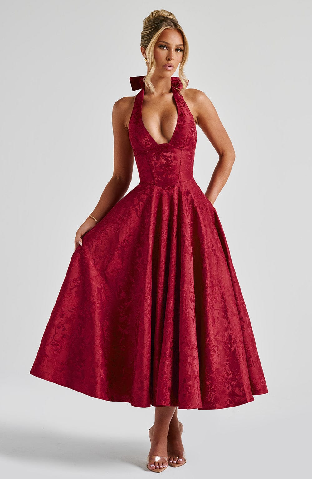 Patricia - Jacquard Lace-Up Waist Maxi