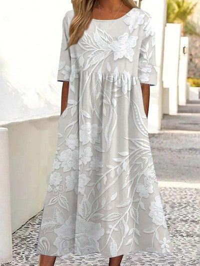 Hadley - Timeless Long Floral Dress with 3/4 Sleeves