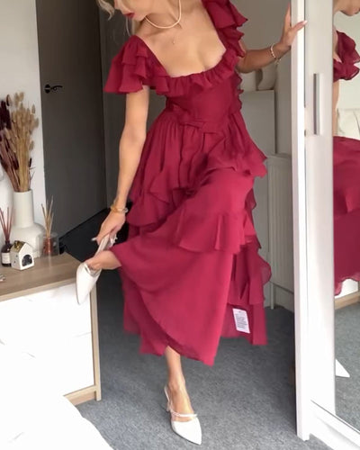 Brittany - Elegant High-Waist Dress with Lace Trim
