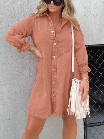 Colette - Chic Turn-Down Collar Denim Midi Dress