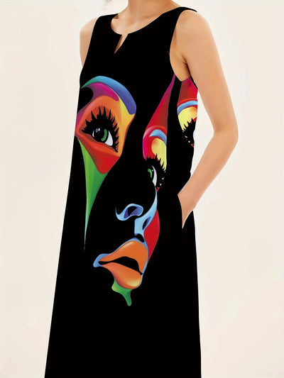 Julianne - Chic Mask Print Maxi Dress