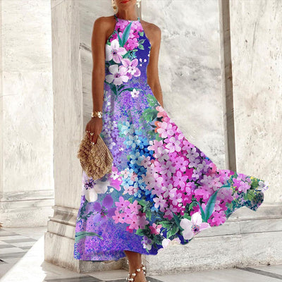 Gail - Halter Neck Long Floral Dress