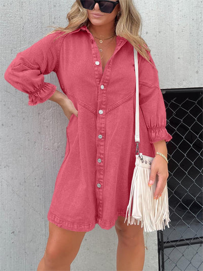 Colette - Chic Turn-Down Collar Denim Midi Dress
