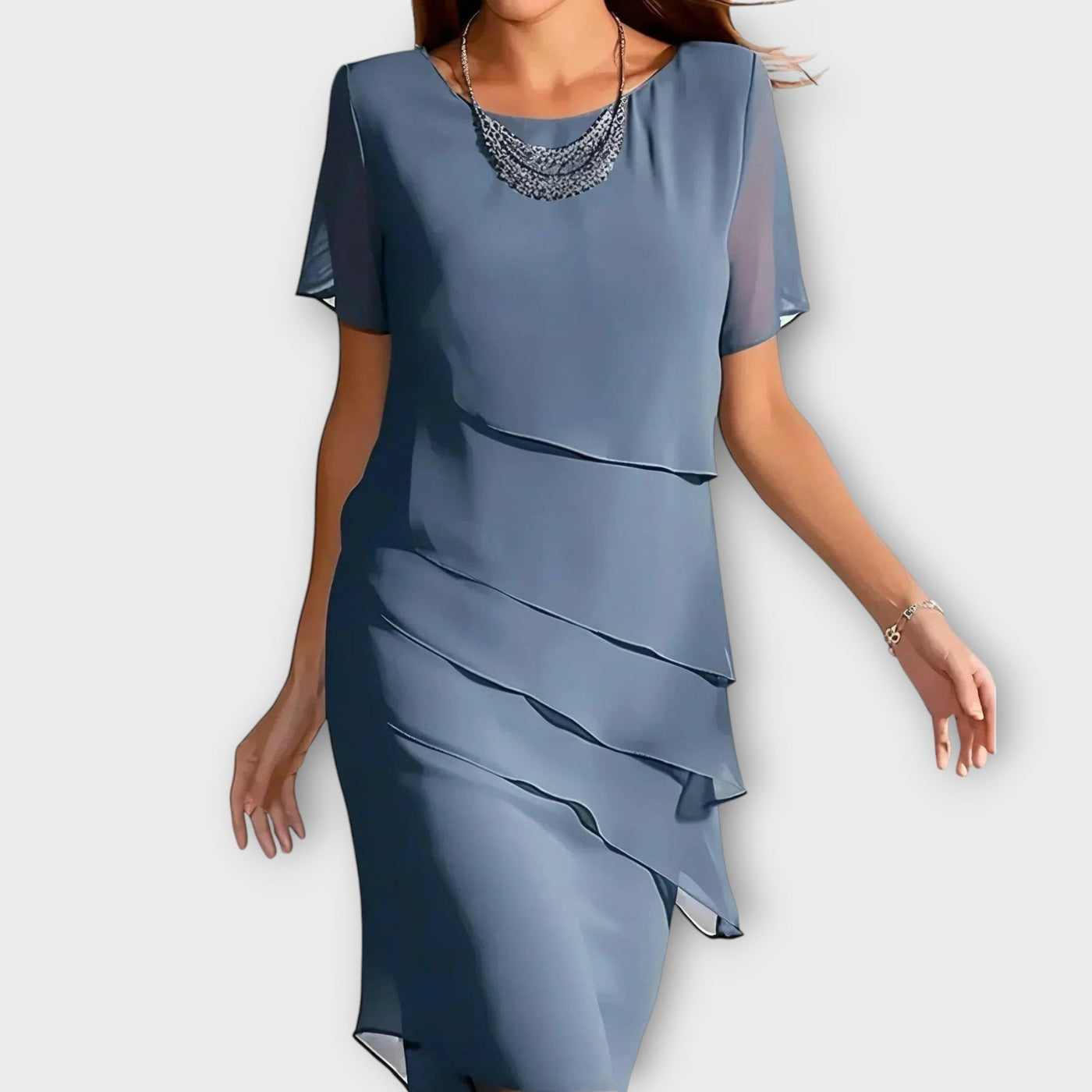 Norah - Ruffle Detail Irregular Hem Tummy Cover Dress