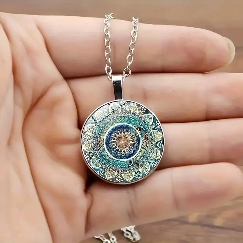 Round blue Mandala vintage necklace