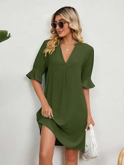 Julia - Casual Loose Pleated Knee Length Dress