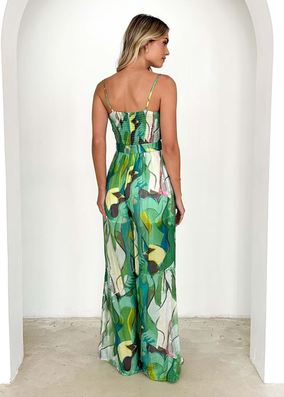 Mackenzie - Chic Printed Suspender Strap Long Dress