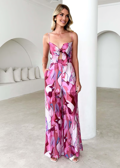 Mackenzie - Chic Printed Suspender Strap Long Dress