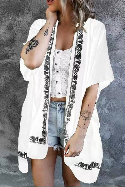 Women’s Kimono Cardigan – Relaxed Fit – Embroidered Trim – Lightweight Breathable Layer