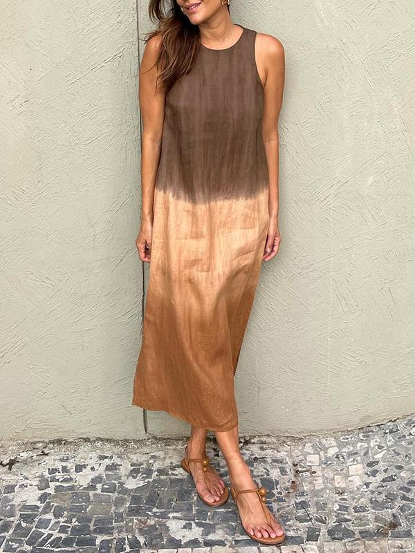 Tova - Casual Cotton Linen Side Split Long Dress