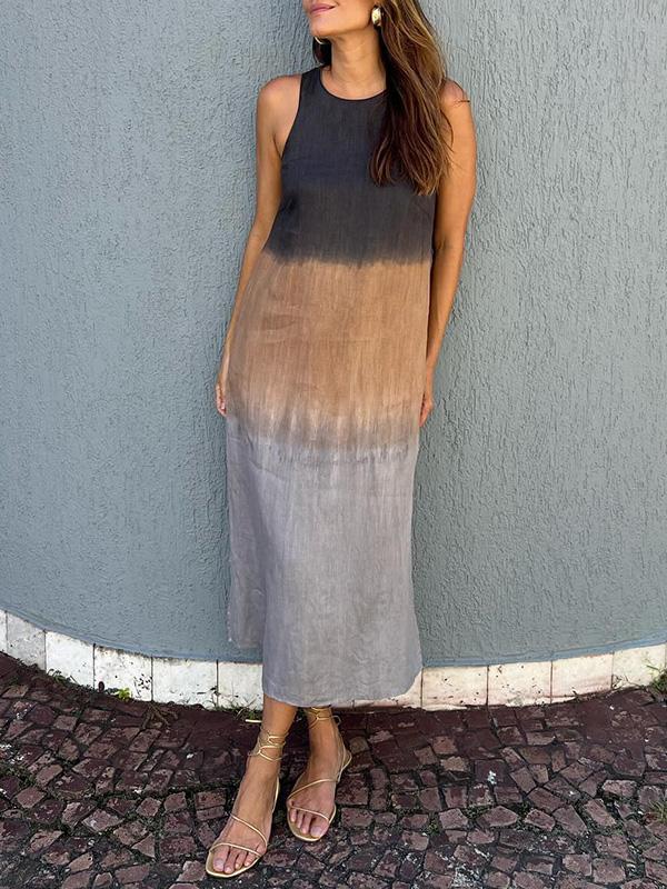 Tova - Casual Cotton Linen Side Split Long Dress