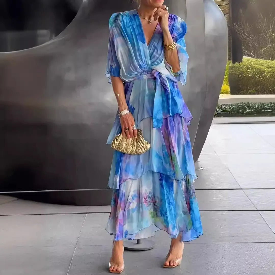 Maeve - Flowy Half Sleeve Long Layered Party Dress