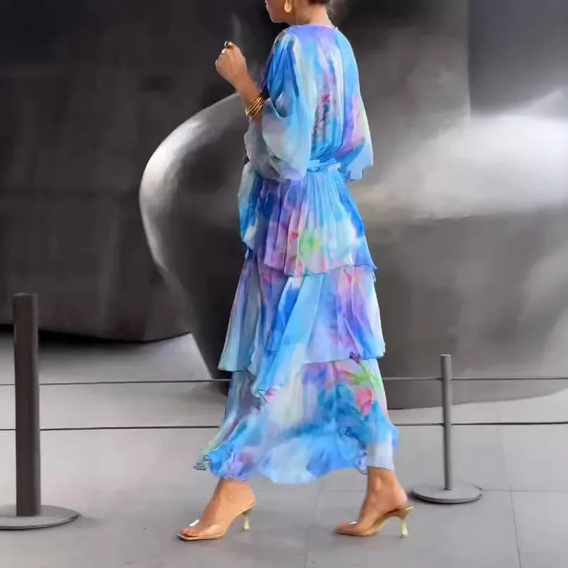Maeve - Flowy Half Sleeve Long Layered Party Dress