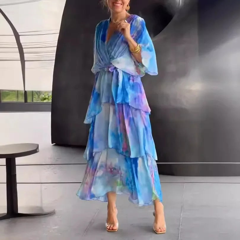 Maeve - Flowy Half Sleeve Long Layered Party Dress